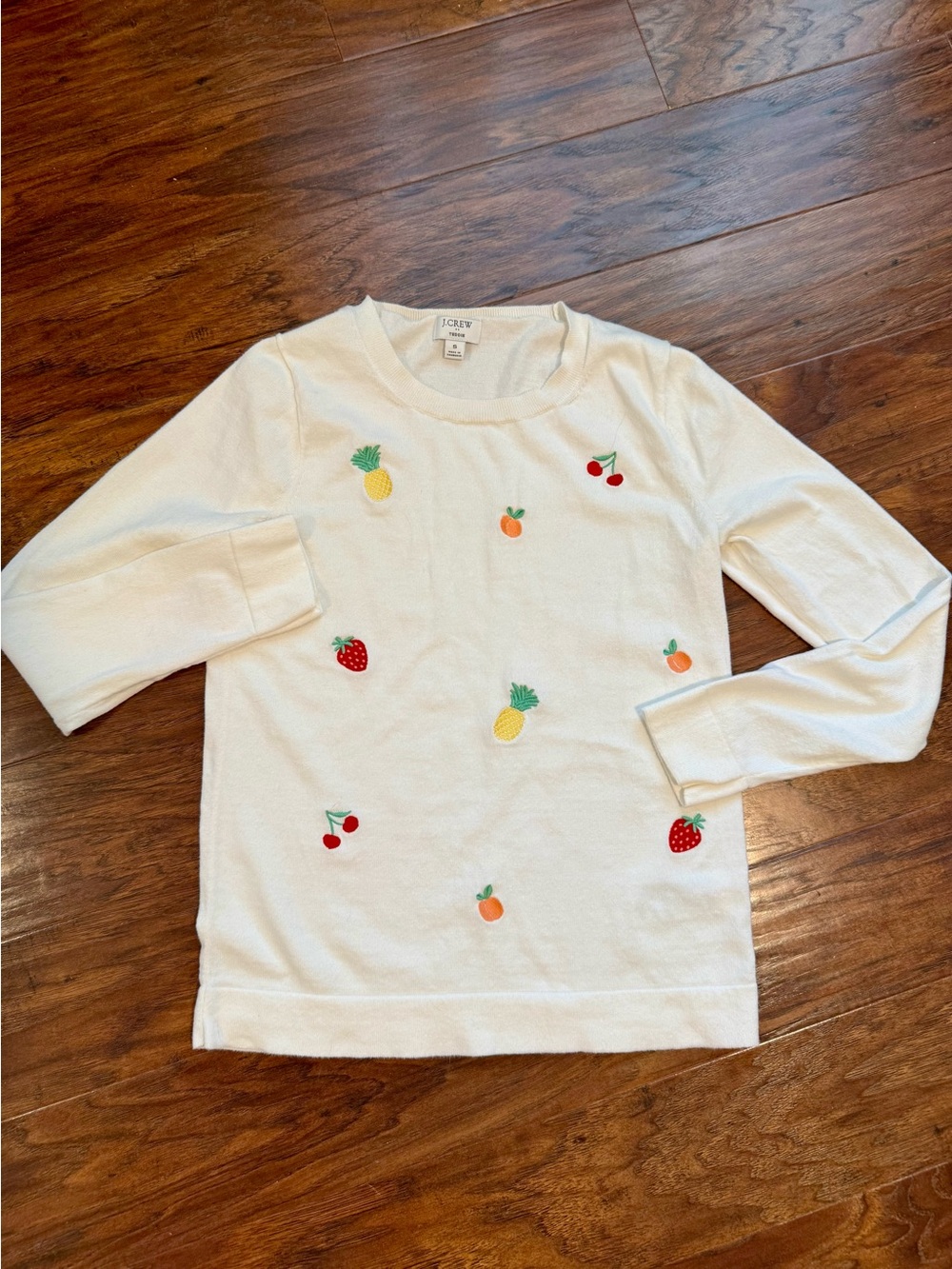 J. Crew Embroidered Fruit Teddie Sweater Size S